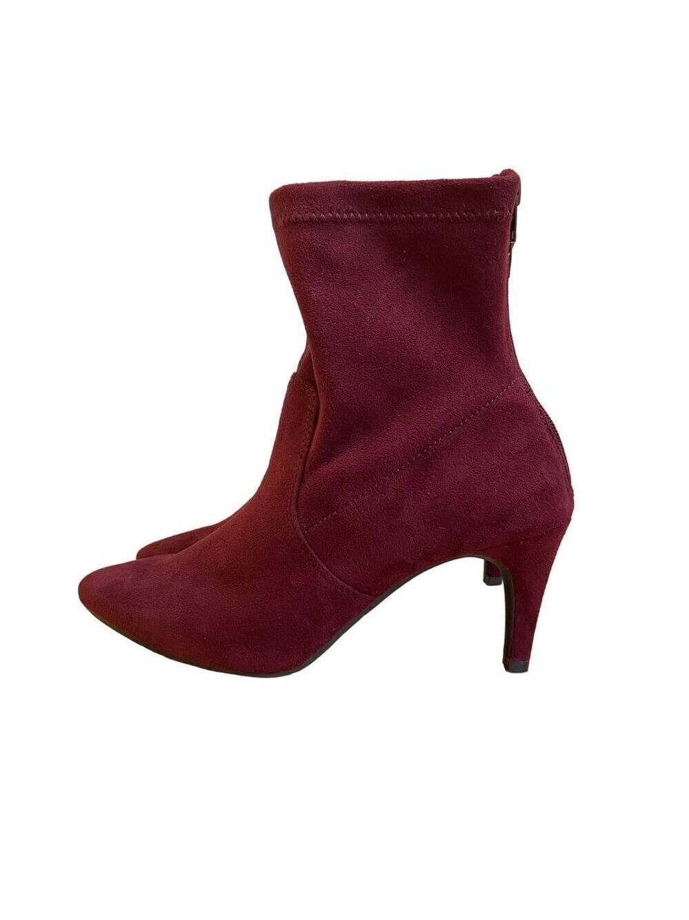 Aerosoles Womens Burgundy Suede Mid-Calf Heeled Boots With Back Zipper Closure